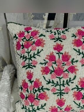 Floral Beaded Pillow NWT